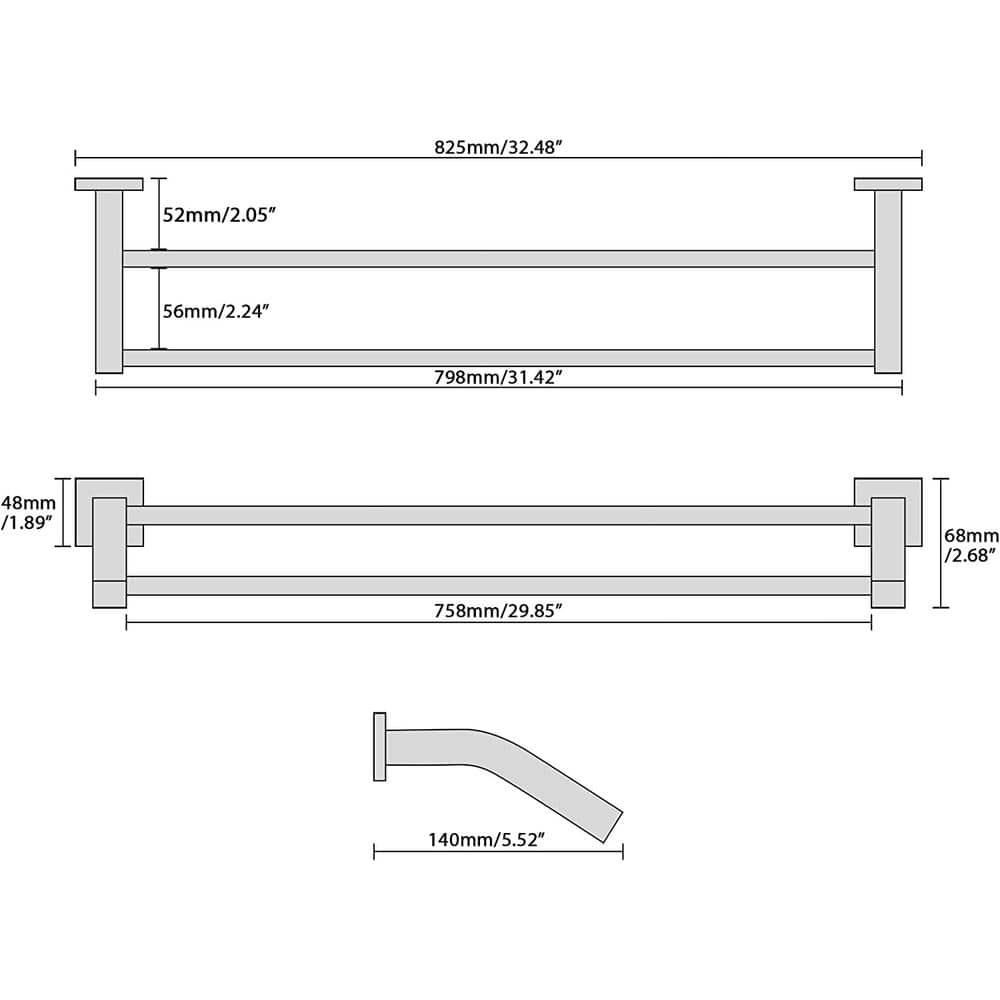 Brushed Nickel 33-Inch Double Wall Mounted Towel Rack