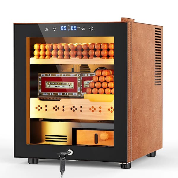 16.92 in. Single Zone Electric Cigar Humidor 50L Storage 300-Counts with Lock Humidity and Temperature Control in Brown