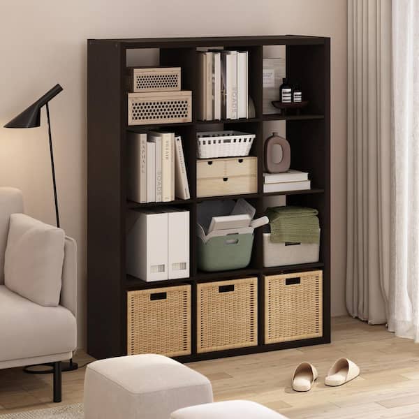 Furinno Cubicle 57.95 in. Tall Dark Oak Wood 12-Shelf Cube
