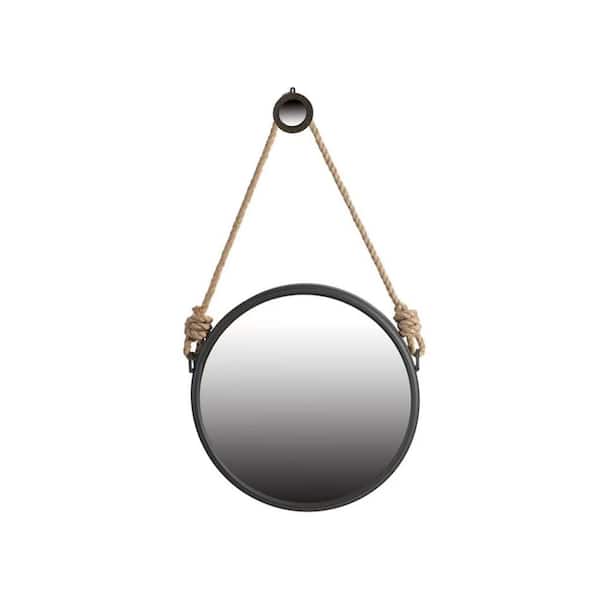 CONGE IMPORT LLC Black 19.5 in. W x 19.5 in. H Entryway Round Metal Framed Mirror with Rope Contemporary Design Circle Handsome Cleveland