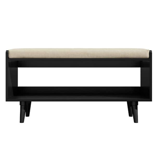 Jearey 35.43 in. Width Thick Panel Solid Wood Entryway Shoe Bench with Storage in Black