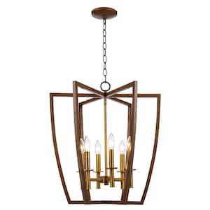 Carmen Too 6-Light Antique Gold and Brushed Brown Chandelier Light Fixture with Metal Cage Shade