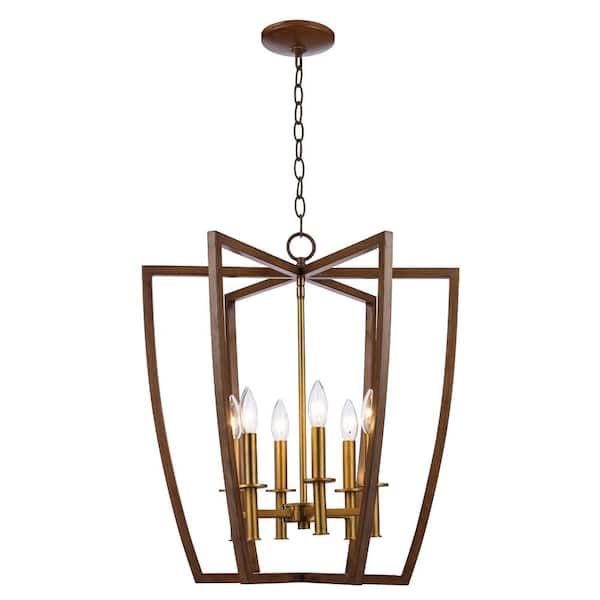 Bel Air Lighting Carmen Too 6-Light Antique Gold and Brushed Brown Chandelier Light Fixture with Metal Cage Shade