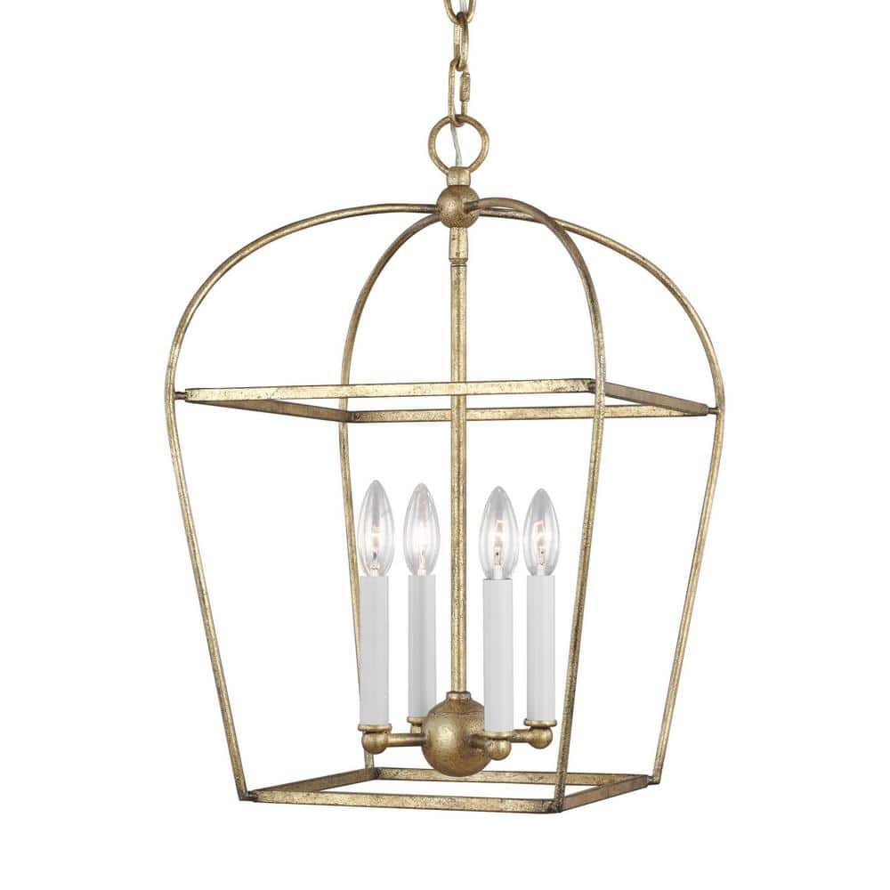 Antique Gild Mini Cage 4-Light Geometric Chandelier