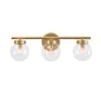 3-Light Gold Globe Vanity Sconce Light with Clear Glass Shades for Bathroom or Powder Room
