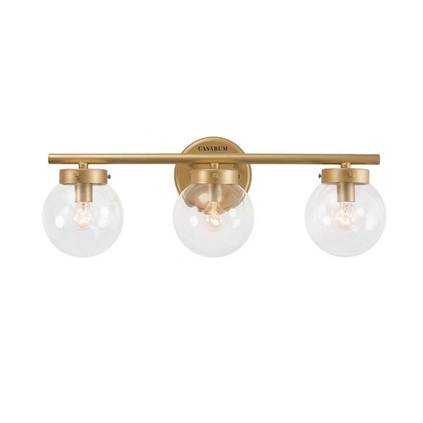 Casarum 3-Light Gold Globe Vanity Sconce Light with Clear Glass Shades ...