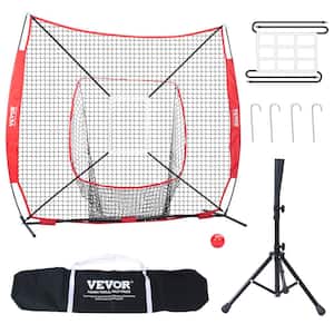 7 ft. x 7 ft. Baseball Softball Practice Net with Bow Frame, Carry Bag, Strike Zone, Ball, Batting Tee