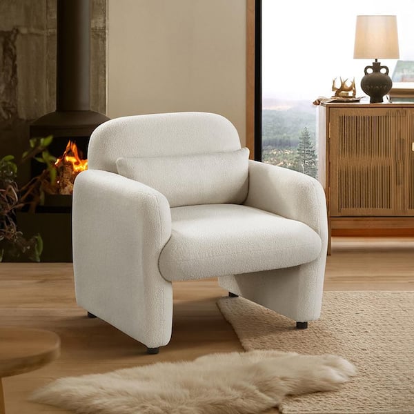 Moderne Beige Boucle Upholstery Accent Arm Chair