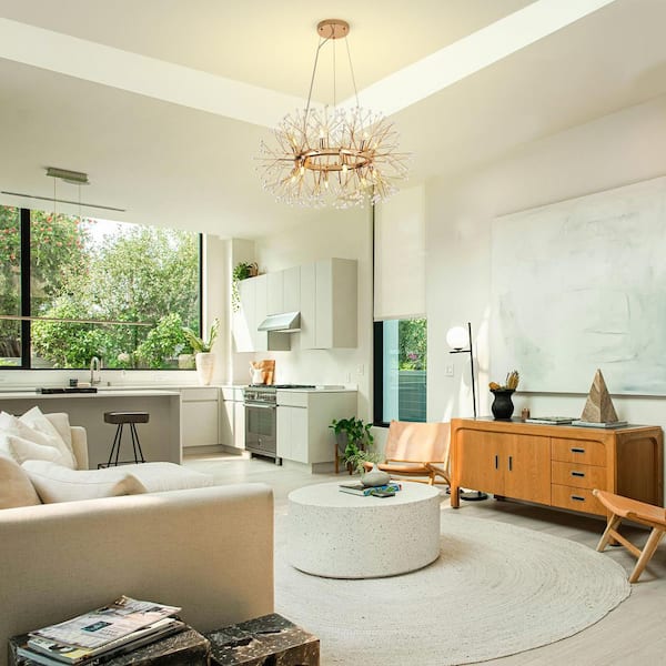 MENCOLULU 28.35 in. 12-Light Modern Gold Glam Sputnik Firework Chandelier Crystal Pendant Light