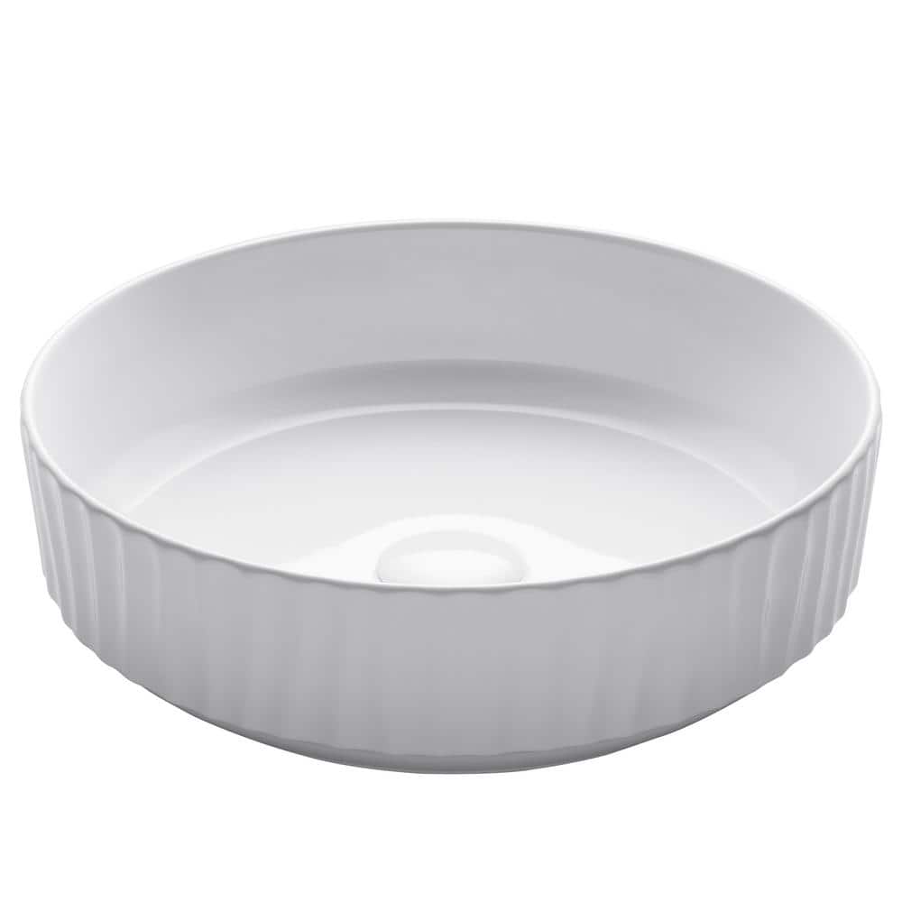 White Round Ceramic Vessel Bathroom Sink with Ultra-Slim Edges