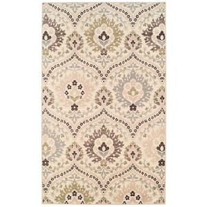 Augusta Ivory 10 ft. x 14 ft. Rustic Floral Damask Non-Slip Indoor Nylon Area Rug