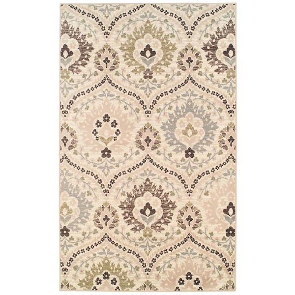 SUPERIOR Augusta Ivory 10 ft. x 14 ft. Rustic Floral Damask Non-Slip Indoor Nylon Area Rug