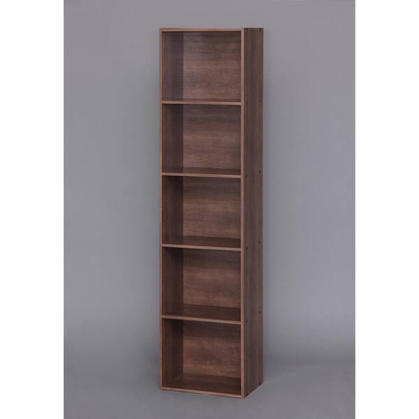 IRIS 66.14 in. Brown Faux Wood 5-shelf Standard Bookcase with Doors
