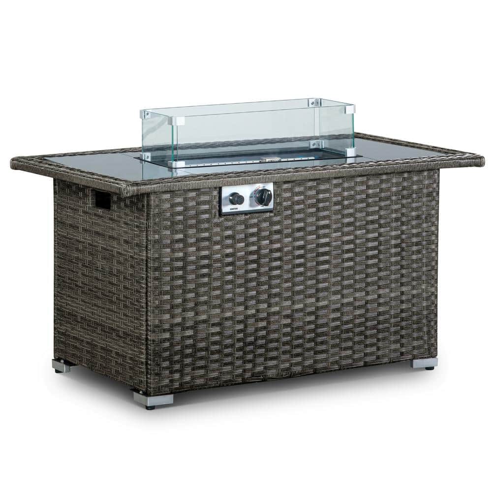 Gray 44 in. 50000 BTU Rectangular Propane Outdoor Fire Pit Table with Glass Wind Guard Lid Fire Glass Beads price history on PriceWatchPro