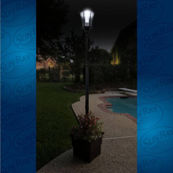 SunRay Sun-Ray Abigail 1-Light Black Integrated Outdoor LED Solar Lamp Post and Dual Planter - Black