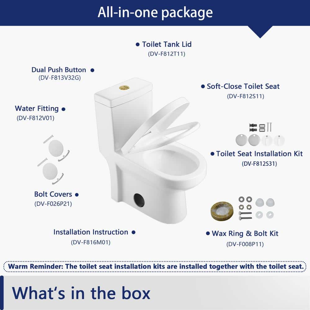 Liberty White and Gold Compact Dual Flush Toilet with Skirted Design