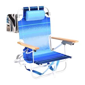 1-Piece Aluminum Backpack Reclining Beach Chair with 5 Adjustable Positions and Beach Towel, Blue Multi