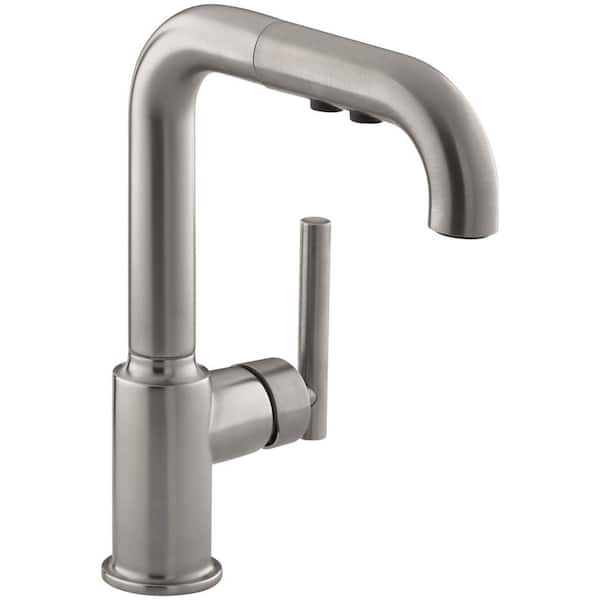 KOHLER Purist Single-Handle Pull-Out Sprayer Kitchen Faucet In Vibrant Stainless