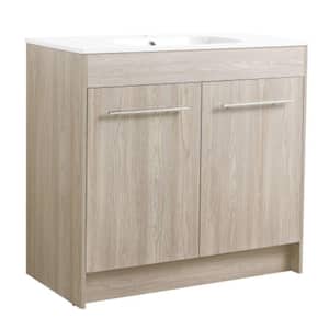 GLEM06 36 in. W x 18.1 in. D x 33.8 in. H Single Sink Freestanding Bath Vanity in Oak with White Solid Surface  Top
