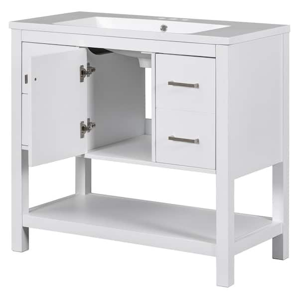 Aoibox 36 in. W x 18 in. D x 34 in. H Single Sink Bath Vanity in White ...