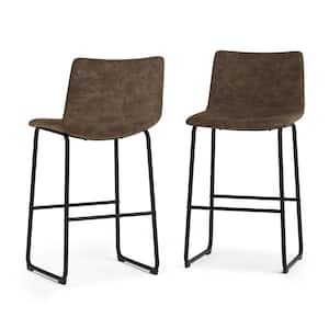Warner 39.4 in Height Bar Stool (Set of 2) in Distressed Brown Faux Leather