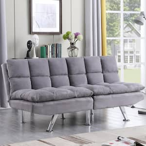 70 in. Gray Micro-Suede Twin Size 2-Seater Relax Futon Sofa Bed