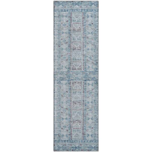 Mayfield Premium Machine Washable Abstract AMF2173 Blue 2 ft. x 7 ft. Runner Rug
