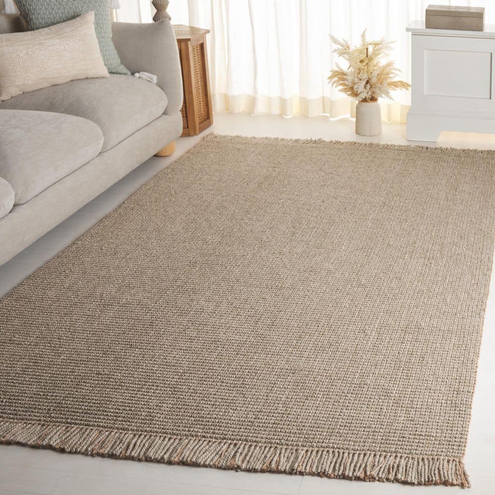 SAFAVIEH Natural Fiber 8 ft. x 10 ft. Green Woven Solid Fringe Area Rug ...
