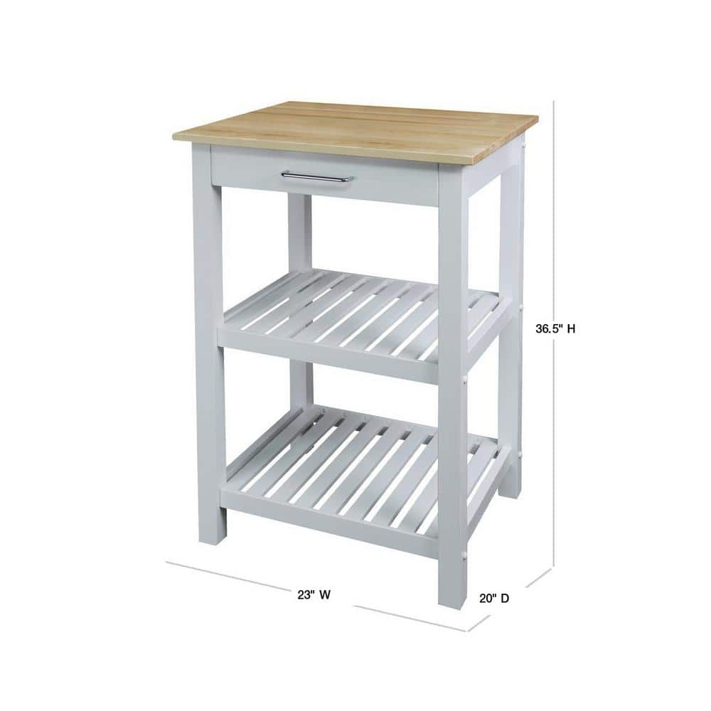 White Kitchen Island with American Hardwood Top and Shelves