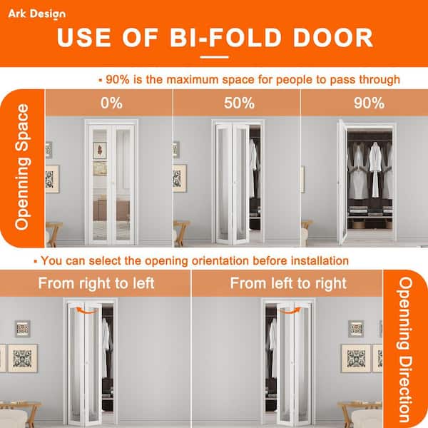 24 in. x 80 in. 1-Lite Mirror Glass and Solid Core White Finished MDF Interior Closet Bi-Fold Door with Hardware