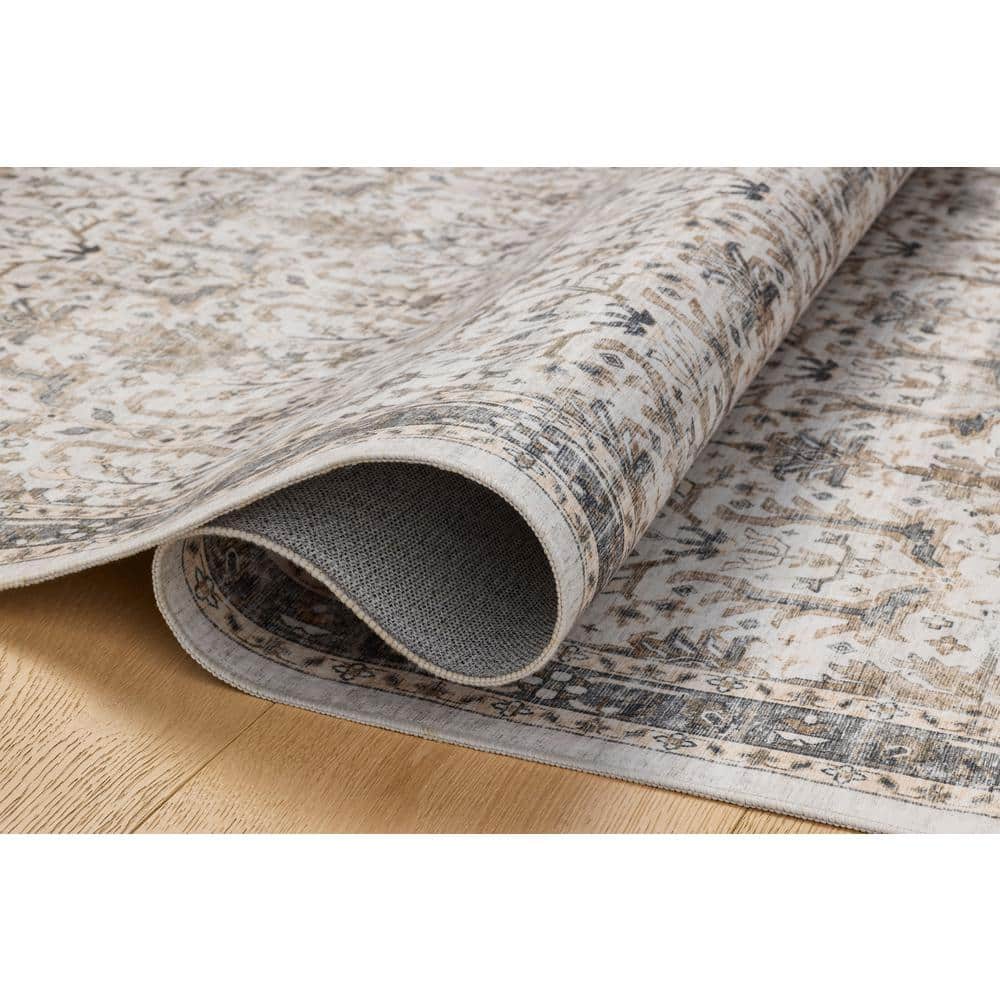 Ivory and Stone Washable Synthetic 5' x 7' Area Rug