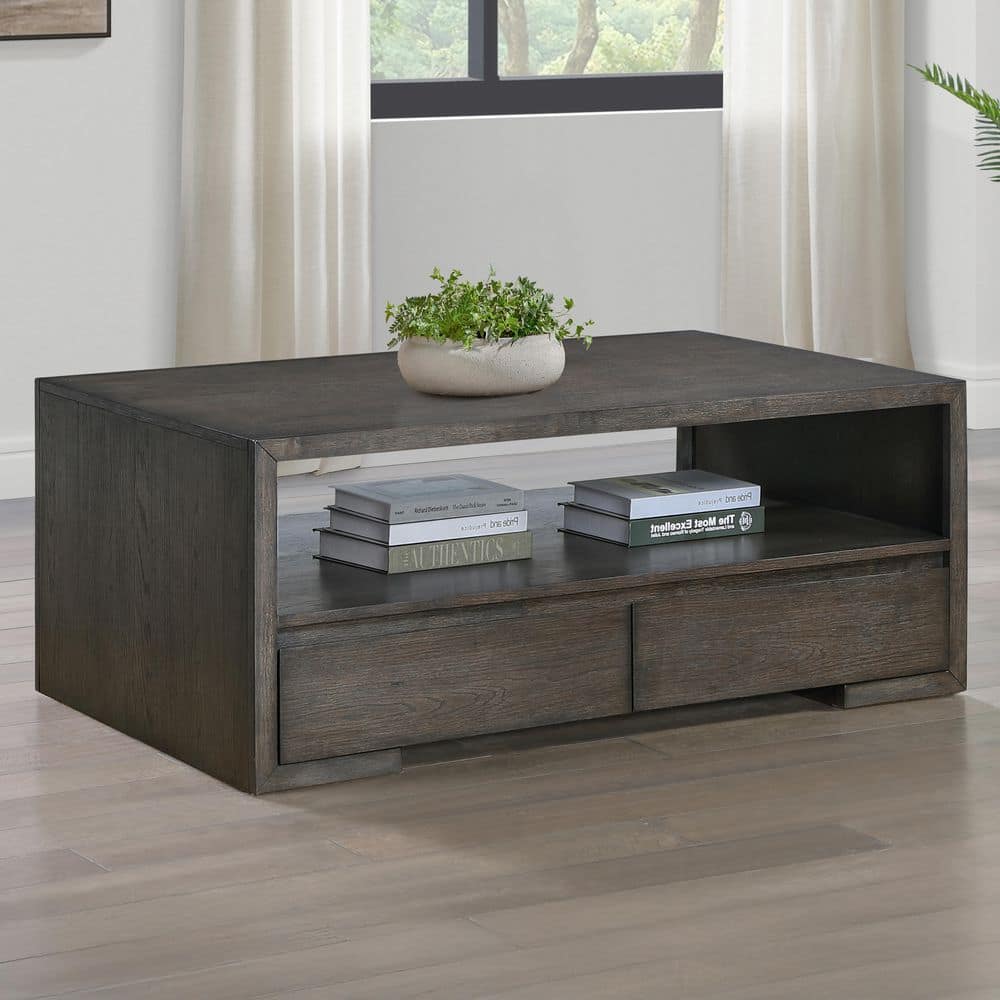 Evan 55 in. Brown Wood Rectangle Cocktail Coffee Table