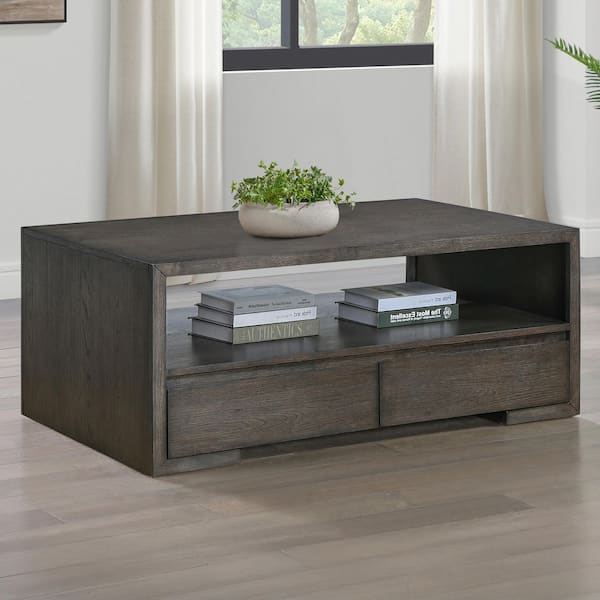Evan 55 in. Brown Wood Rectangle Cocktail Coffee Table
