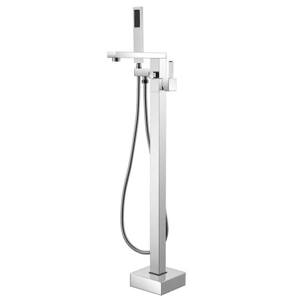 Mondawe Single-Handle Rectangular Claw Foot Freestanding Bathtub Filler Faucet with Hand Shower in Chrome