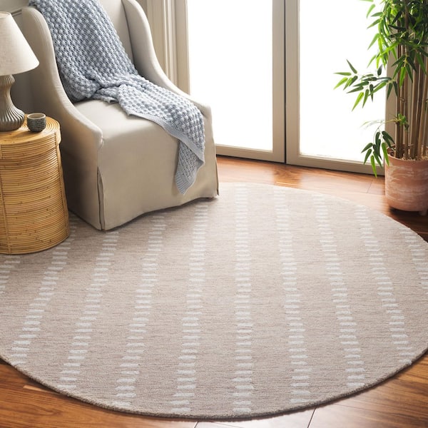 Abstract 7 ft. x 7 ft. Round Beige/Ivory Striped Stone Area Rug