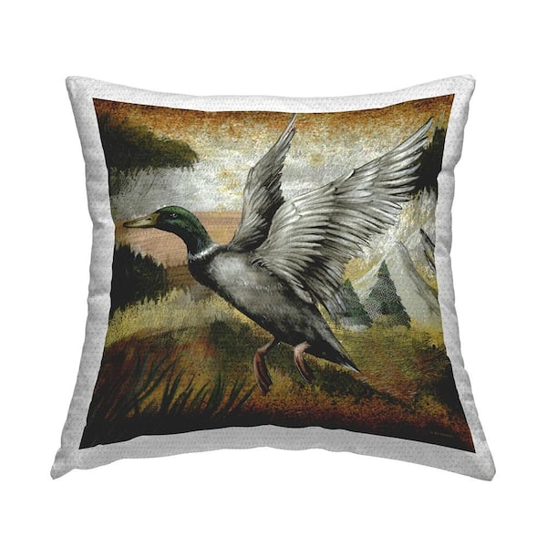 Stupell Industries Mallard Duck Flying Landscape Multi-Color Square Outdoor Throw Pillow