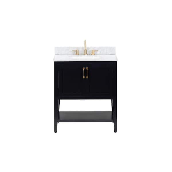 Sherway 31 in. Single Sink Black Bath Vanity with White Carrara Marble Top (Assembled)