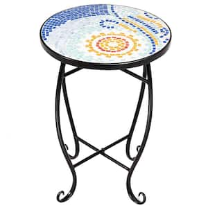 14 in. Mosaic Round Side Table for Patio Lawn Garden