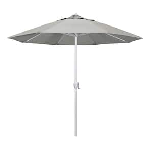 9 ft. Matted White Aluminum Market Patio Umbrella Auto Tilt in Granite Sunbrella