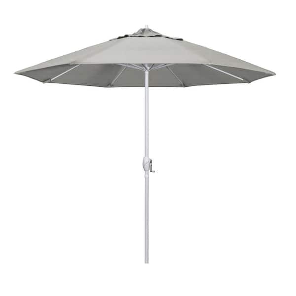 California Umbrella 9 ft. Matted White Aluminum Market Patio Umbrella Auto Tilt in Granite Sunbrella