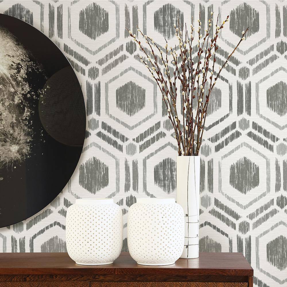 Borneo Taupe Geometric Grasscloth Non-Pasted Wallpaper Roll