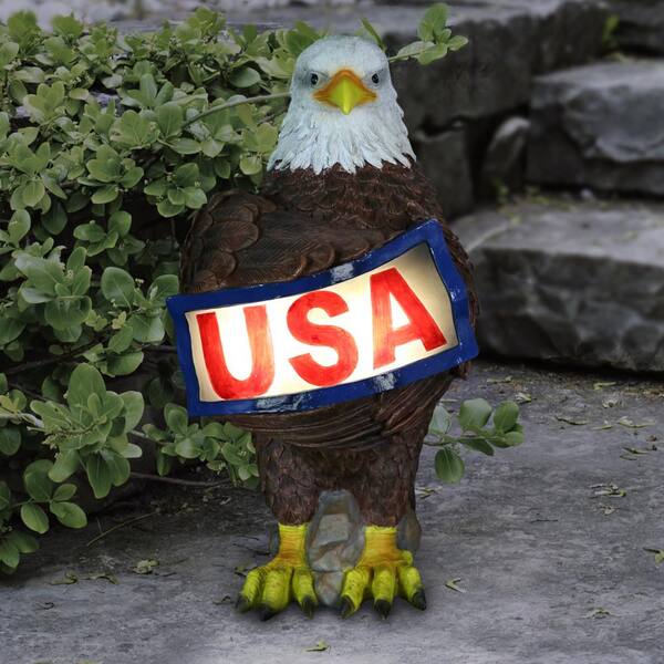 Exhart Solar Hand Painted Bald Eagle with Illuminating USA Sign