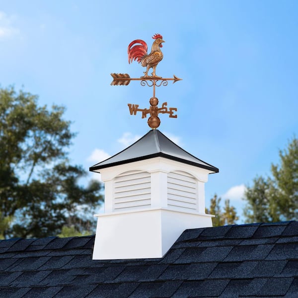 Good Directions Coventry 30 in. x 30 in. x 63 in. Vinyl Cupola with Black Aluminum roof and Copper Bantam Red Rooster Weathervane