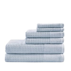 Spa Waffle 6-Piece Blue Cotton Jacquard Antimicrobial Towels Set