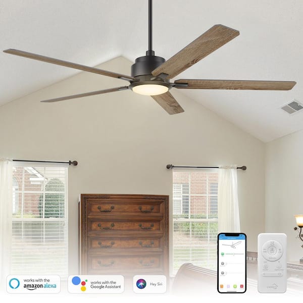 Essex II 60 in. Dimmable LED Indoor/Outdoor Black Smart Ceiling Fan with Light and Remote, Works with Alexa/Google Home