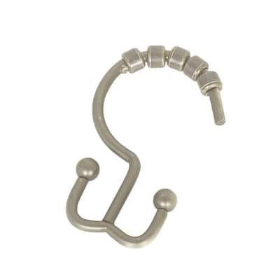 Shower Hooks with Double Roller Style in Brushed Nickel (12-Pack)