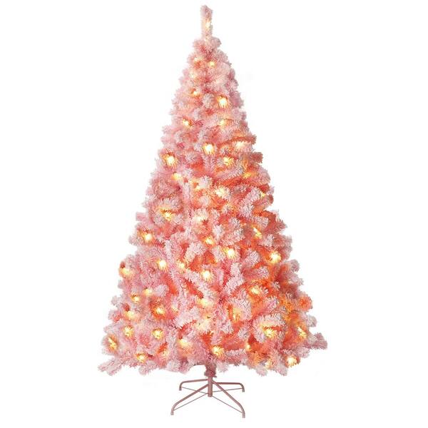 pre lit pink flocked christmas tree