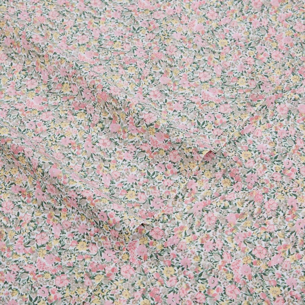 Loveston Pink Full Cotton Percale Floral Sheet Set