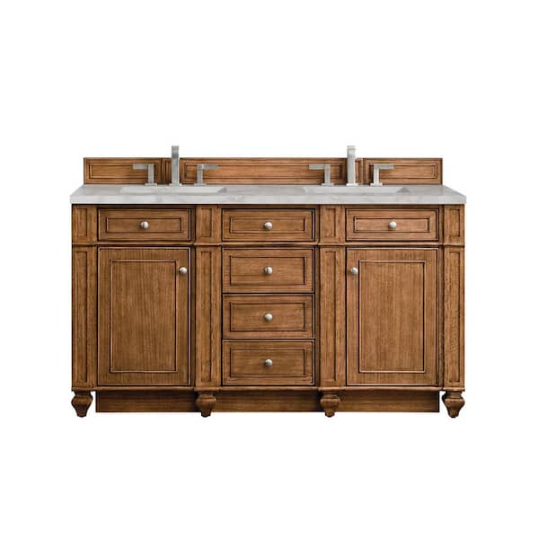 James Martin Vanities Bristol 60.0 in. W x 23.5 in. D x 34.0 in. H Double Bathroom Vanity in Saddle Brown with Victorian Silver Quartz Top
