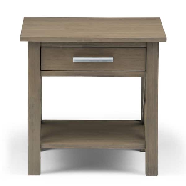Simpli Home 3AXCRGL002-FG Kitchener Solid Wood 21 inch wide Square Contemporary End Side Table in Farmhouse Grey Ltd.